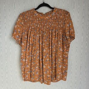 Mod Boutique Women's L Top Smocked Ruffle Burnt Orange Cottage Boho Prairie